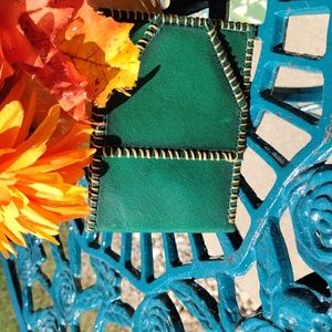 Hand sewn green leather card wallet
